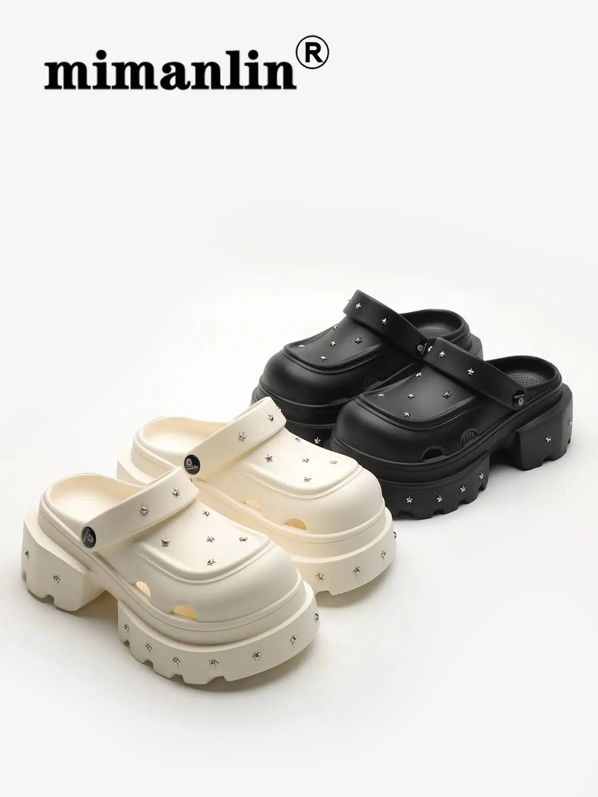 2025 New Summer Women's Star Patterned Punk Sandals Elevated Heel Anti Slip Black Viral Thick Soled Hole Shoes