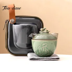 Yue Kiln Celadon Moon Rabbit Tea Set Kit Vintage Set of Cups 1 Pot 1 Cup Household Tea Making Picnic Outdoor Stock Bags Craft