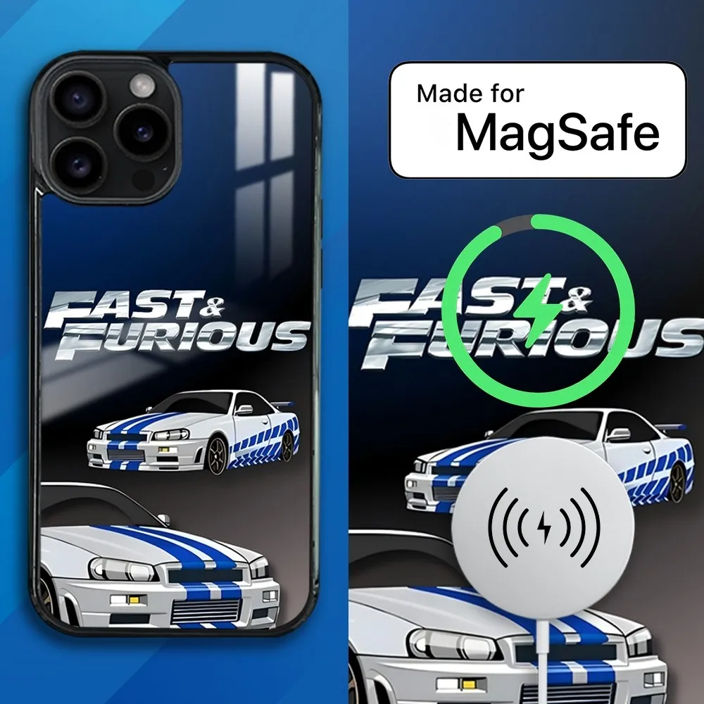 F-Fast And F-Furious R-R34 Magnetic Phone Case For iPhone 15 14 13 12 11 Pro Max Plus Mini Mirror Wireless Magnetic Cover