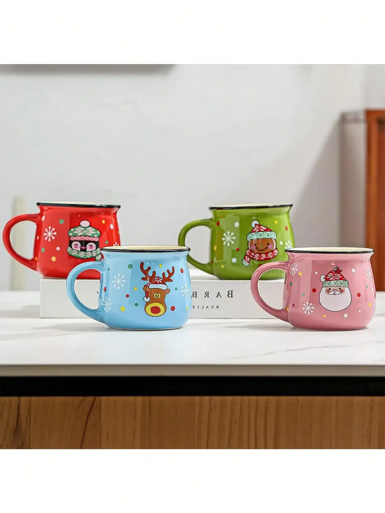 1pc Ceramic Christmas Cartoon Mug Easy To Clean Cute Family Milk Cup Coffee Cup Christmas Gift