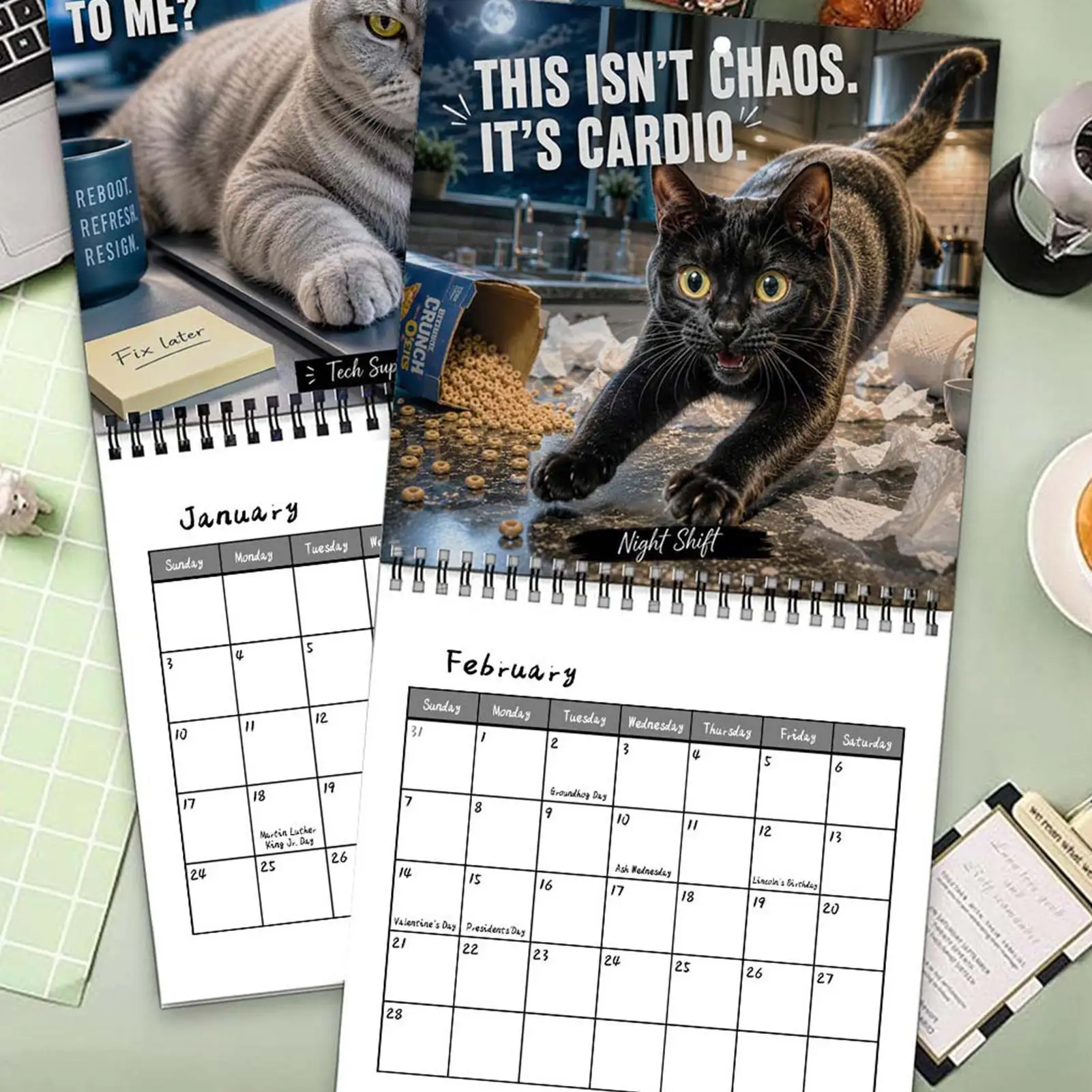 12 Month 2027 Cat Calendar Thick Paper Funny Humorous Decoration Durable Organizing Planning Animal Calendar for Women Men