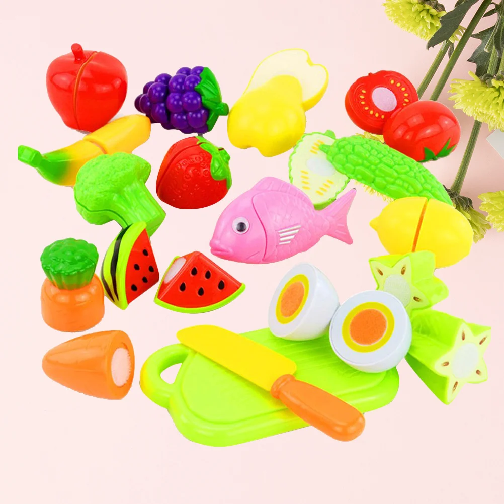 16個の子供用カットフルーツ野菜プレイセット リアルな明るい色のカットセット 安全で耐久性があり、洗える インタラクティブなキッチンロール用