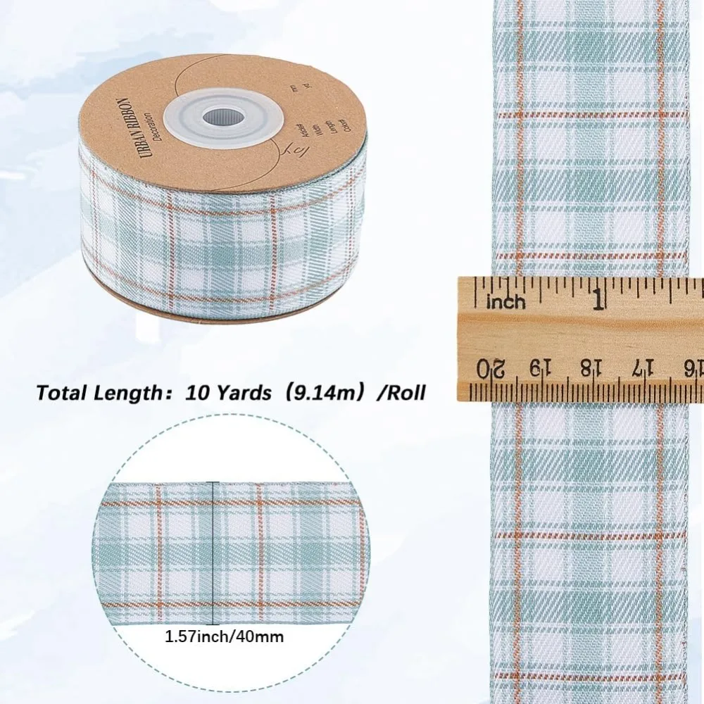 10 Yards 1.57 Inch Light Blue Plaid Ribbon Spring Polyester Summer Pastel Easter Buffalo Checkered Gingham Fabric Ribbons