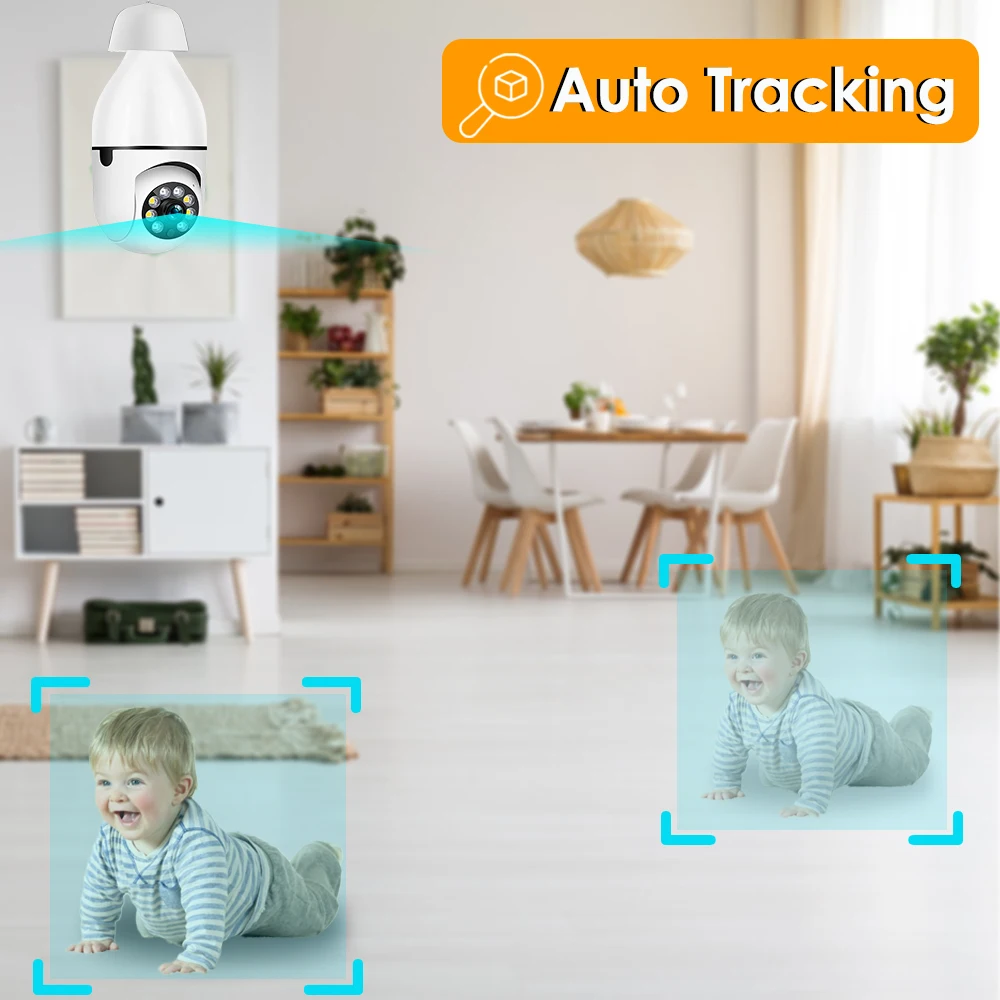 2K 3MP WiFi Bulb Camera 360° View PTZ CCTV Indoor Video Monitor Security-Protection PTZ Floodlight Bulb Light Camera