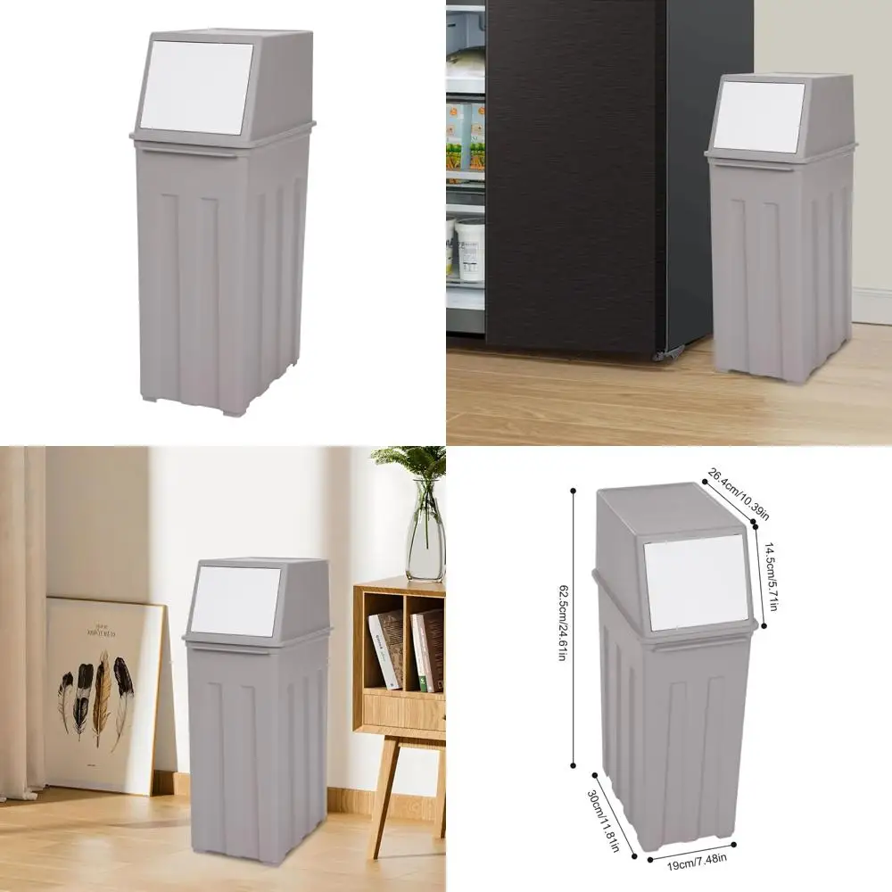

Large Capacity 30L Hinged Lid Trash Bin, 8 Gallon Waste Container with Side Opening, Industrial-Grade 11.8 x 7.5 x 24.6 Inches