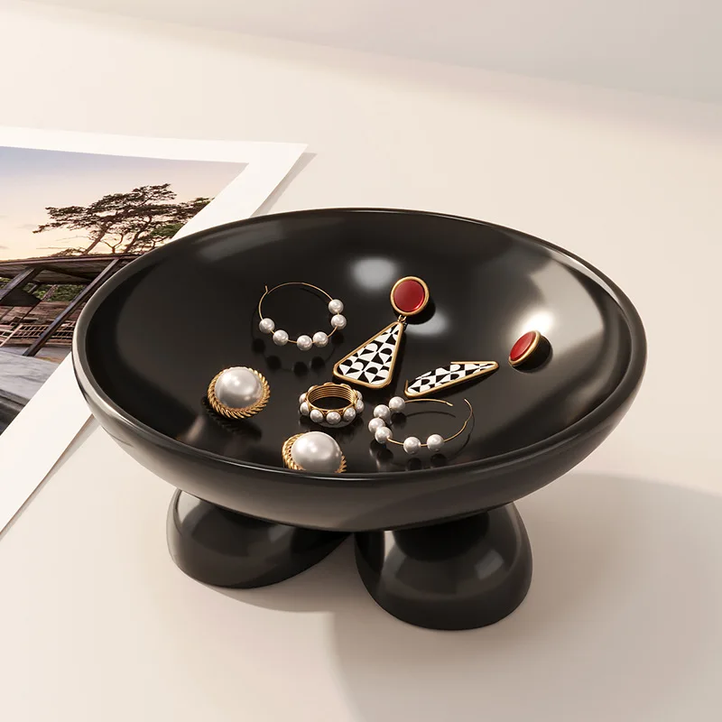 

Modern Minimalist White Black Ceramic Tray Creative Jewelry Key Fruit Display Decorative Gift for Home Living Room