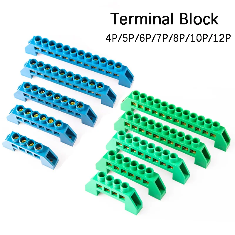 Blue White Green Zero Line 4Pin 6Pin 8Pin 10PiN 12PiN Brass Screw Grounding Bridge Terminal Block Connector Earth And Neutral