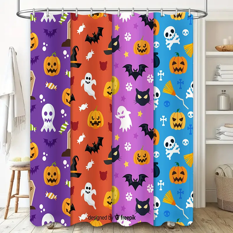 Halloween shower curtain set spooky Halloween print bathroom decor! Perfect for your fall-themed home or party supplies collecti