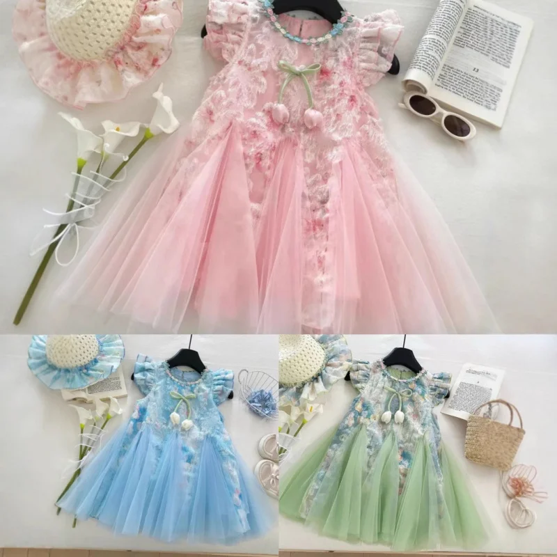 

Girls' summer dress new style floral dress for toddlers, stylish sleeveless princess dress for children, available for wholesale