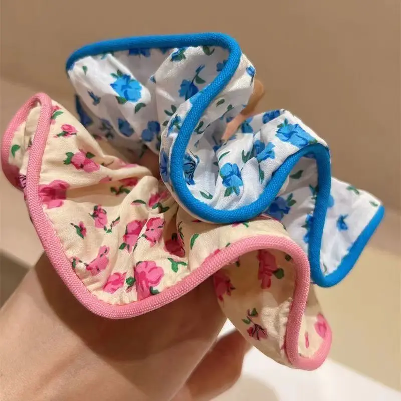 Korean Fashion Floral Plaid Scrunchie Women Girls Flower Elastic Hair Rubber Bands Accessories Tie Hair Rope Headdress Headwear