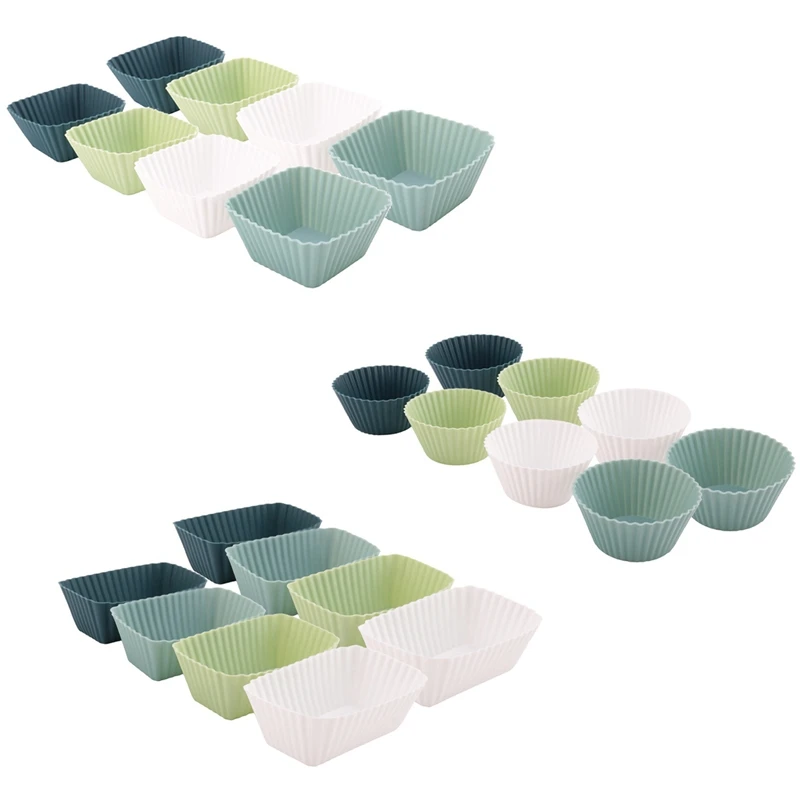 

24Pack Silicone Cupcake Baking Cups 3 Shapes Muffin Liners Pastry Cake Molds, Lunch Box Dividers