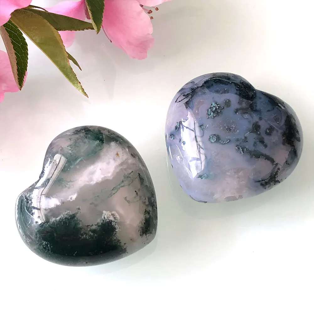 

1pc Random Natural Moss Agate Heart Carvings Quartz Crystal Healing Stones Reiki Home Room Decoration Palmstone Fengshui Gift