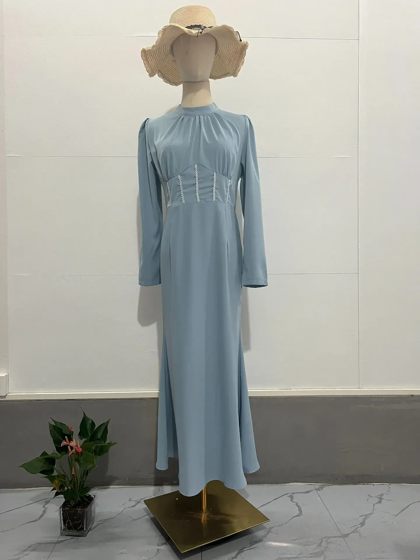 Schlanke Kaftan Abendkleider lang ärmel ige Rüschen schlitz unregelmäßiges Kleid für Frauen Frühling Femme Mode Temperament muslimische Abaya