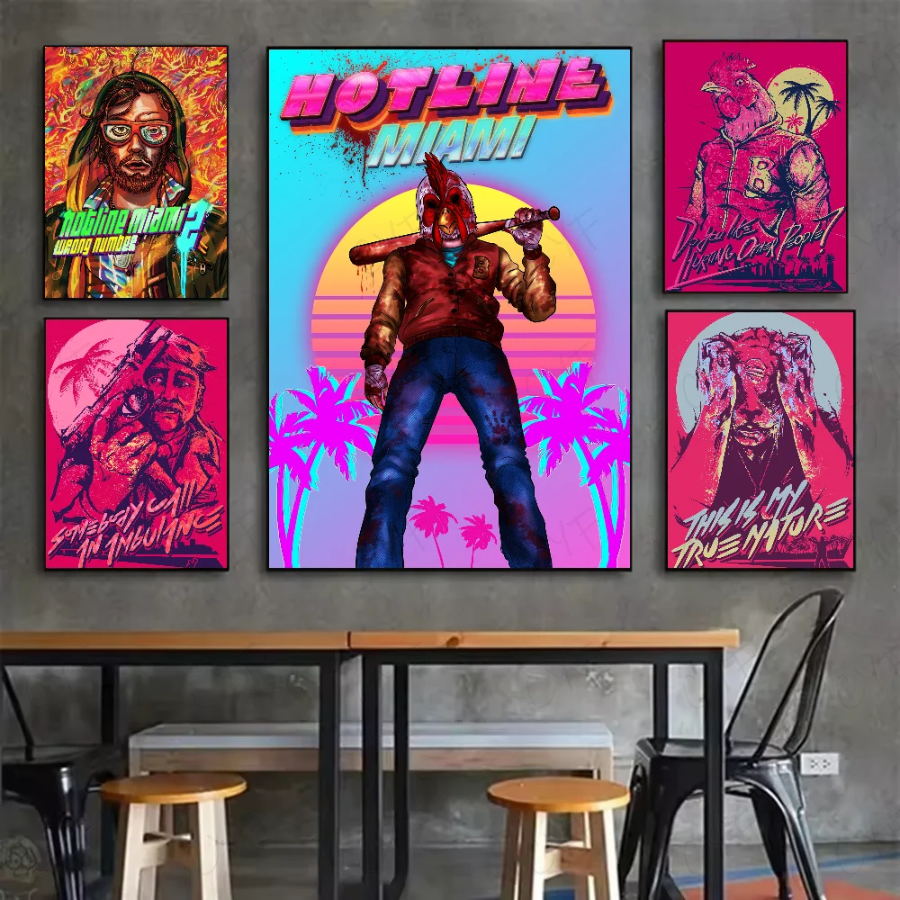 Hotline Miami Action Game Poster HD art sticky wall waterproof home living room bedroom bar aesthetic decoration