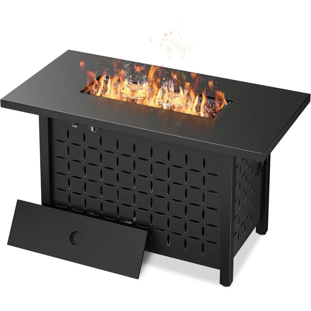 

Rectangular Outdoor Propane Fire Pit Table, 43 Inches, 50,000 BTU, with Lava Rocks and Removable Lid