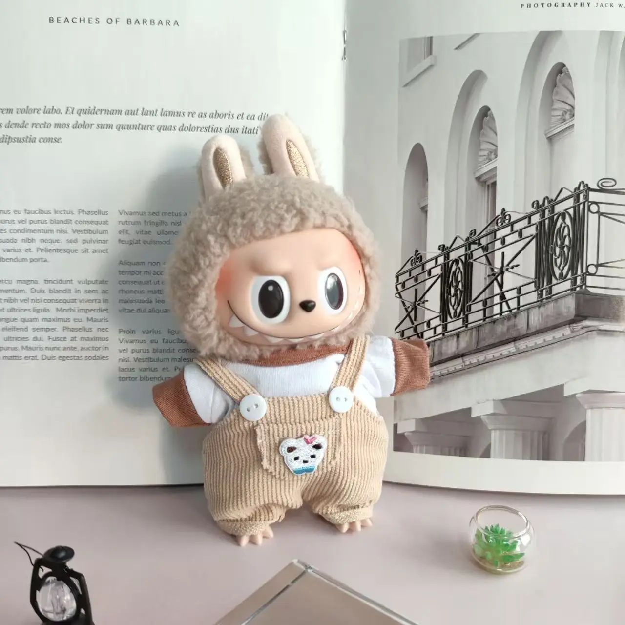 Mini Ropa para muñecas, accesorios para Ropa Labubu Idol, 10cm, muñeca de algodón, sombrero de cubo, monos, conjunto de Ropa, regalo