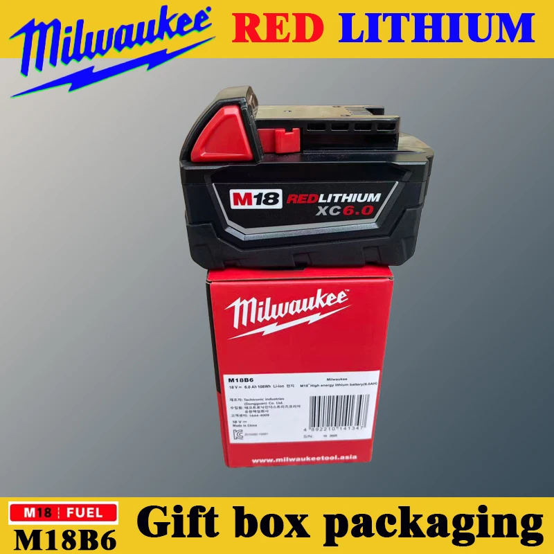 

Milwaukee Red Li-ion Battery ,18V 6.0AhReplacement Battery with Power Gauge, Compatible with 2604-22 2708-22 Cordless Tools
