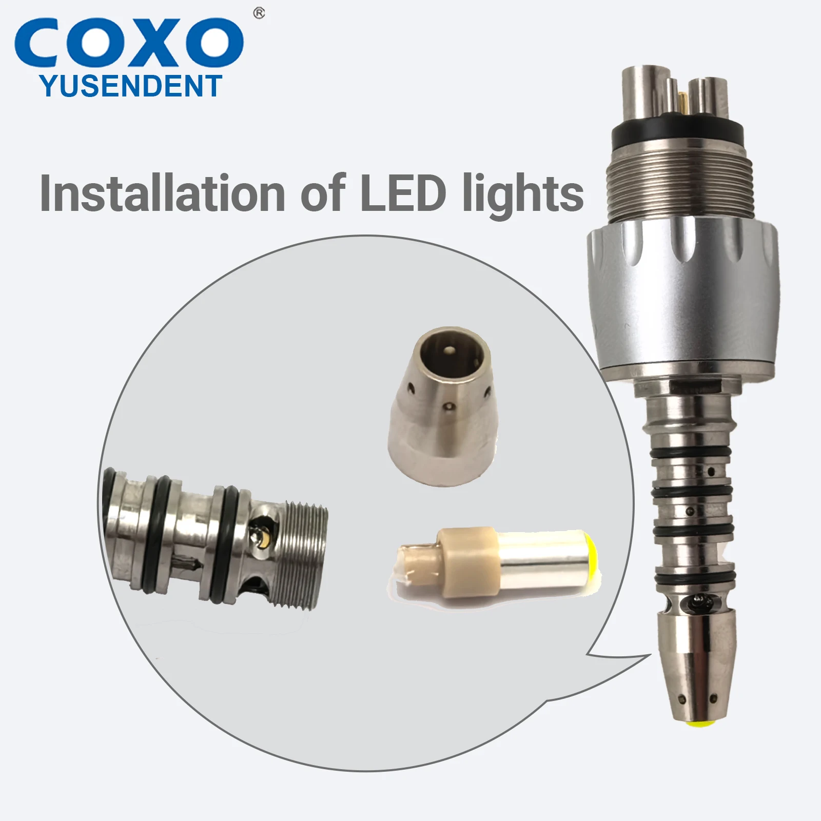 COXO مقرنة الأسنان 6 ثقوب LED الألياف البصرية اقتران سريع موصل محول مثل Sirona R/F لقبضات توربينات الهواء عالية السرعة #4