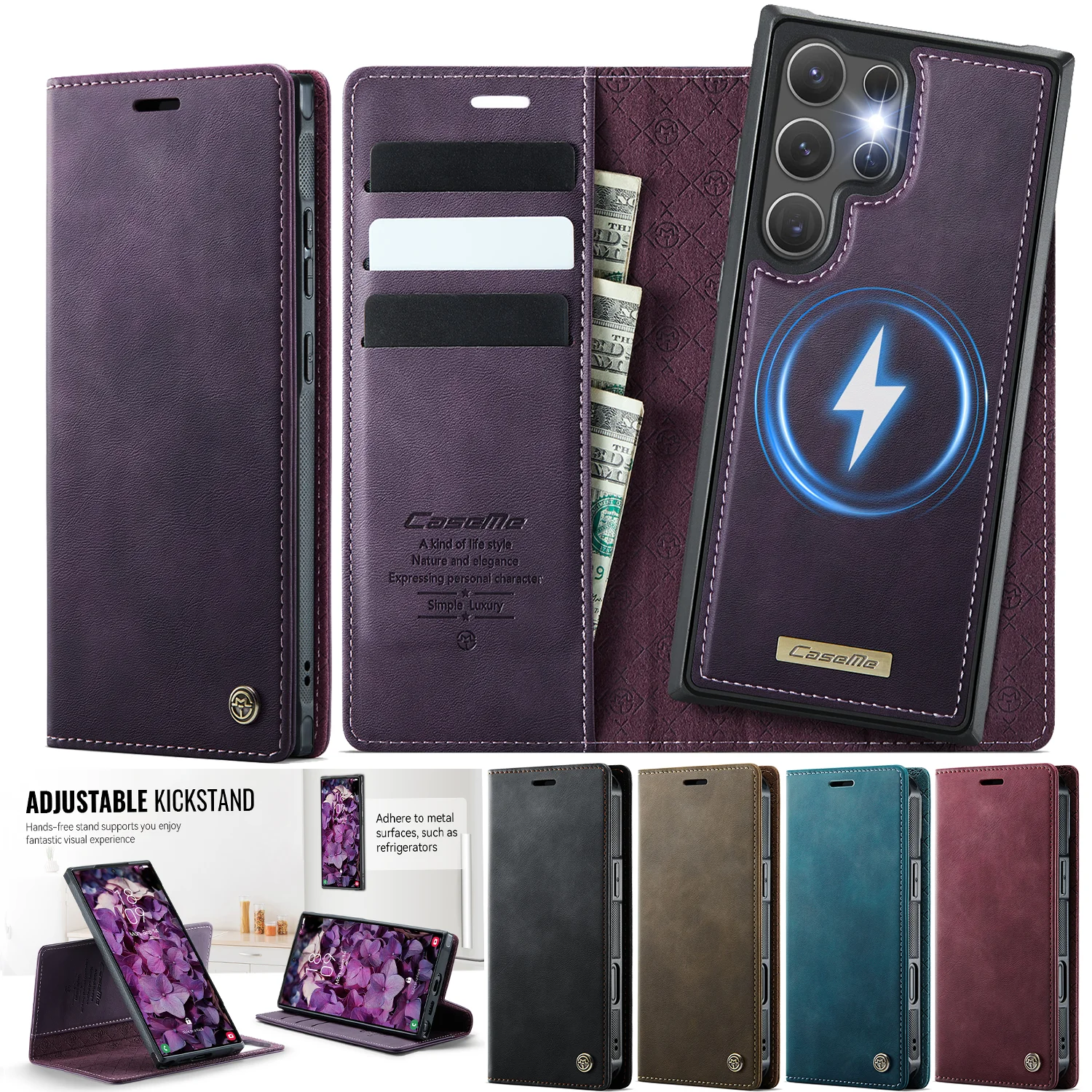 محفظة جلدية فاخرة قابلة للفصل 2 في 1 حافظة مغناطيسية قابلة للطي لهاتف سامسونج جالاكسي S26 S25 S24 Plus S23 S22 FE S21 S20 Ultra