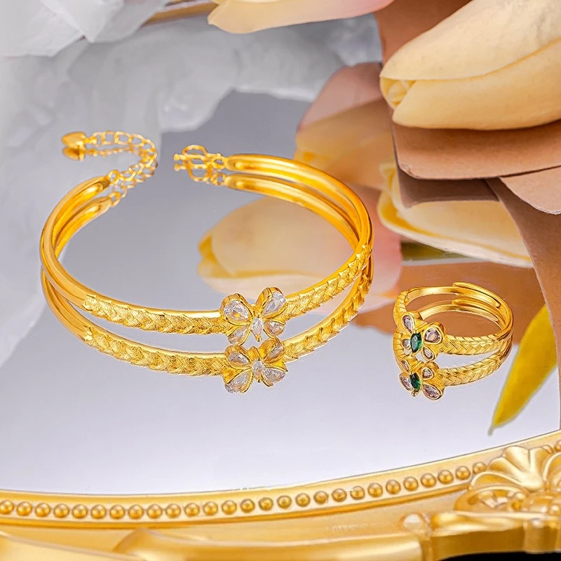 

Elegant 18 K Gold Color Adjustable Zircon Butterfly Bangle Rings for Women Wedding Birthday Bangle Rings Sets Jewelry Gifts