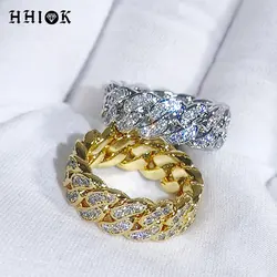 Iced Out Personalized Fashion Cuban Link Chain Ring Gold Plated Bling CZ Simulated Zircon Hip Hop Ring for Men Women