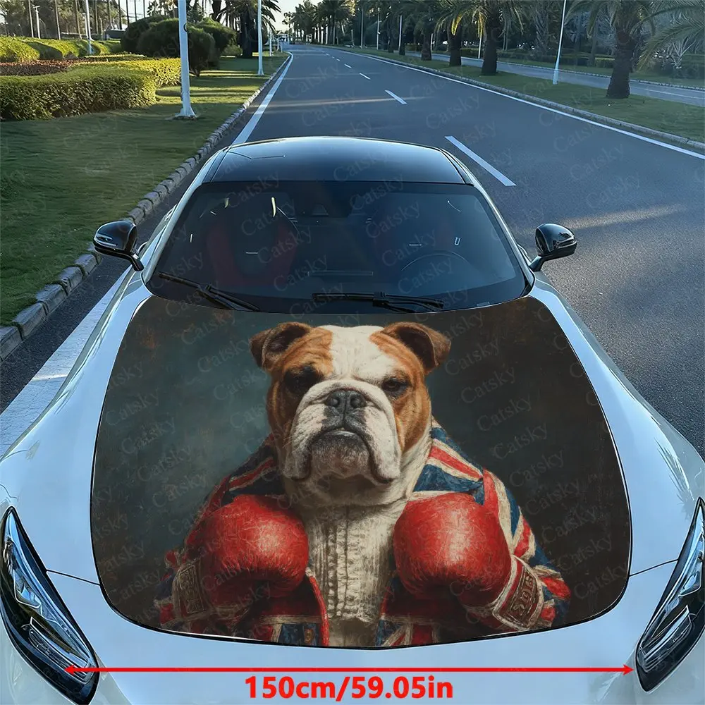Bulldog Boxer Car Hood Vinyl Wrap Sticker - Waterproof Self-Adhesive Decal, Universal Car Surface Protection Cover, Enhances App