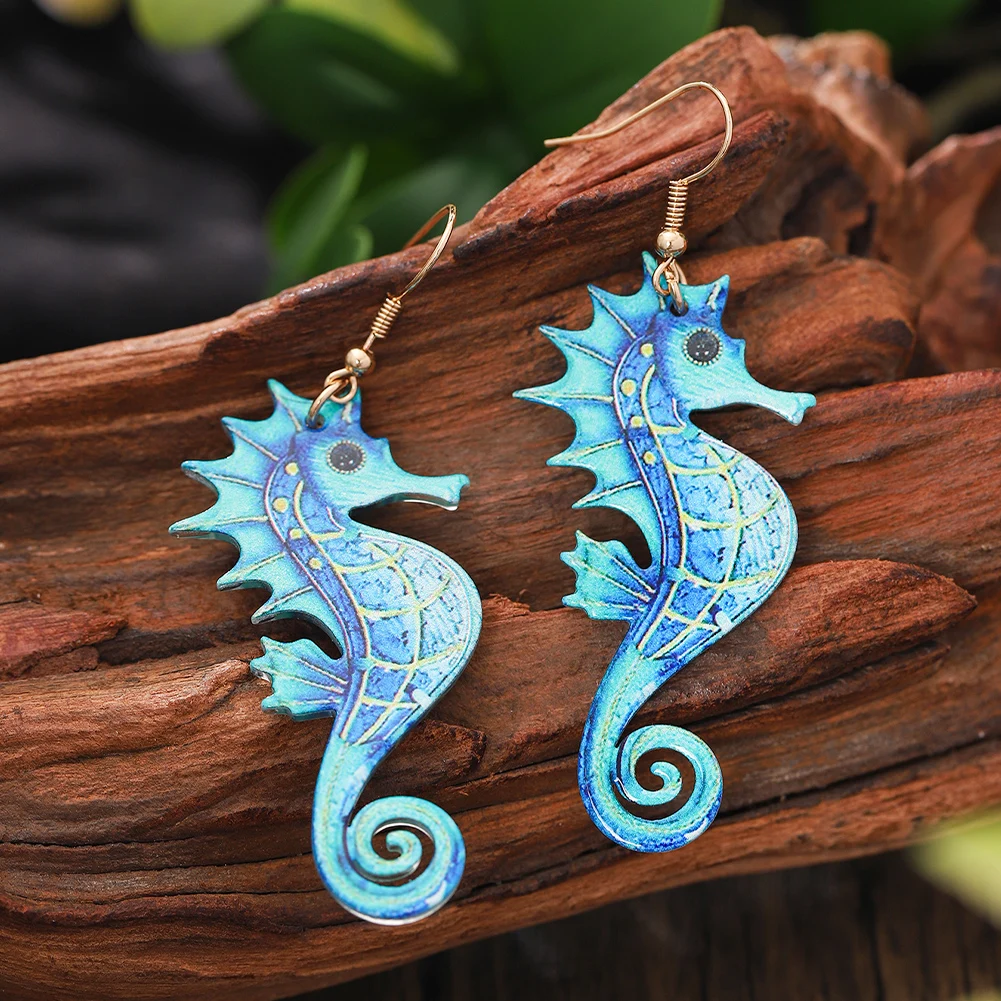 Cring Coco Fashion Seahorses Earrings Dolphins Sea Turtles Earrings Trend Acrylic Earring Jewelry for Women Girls Festival Gifts