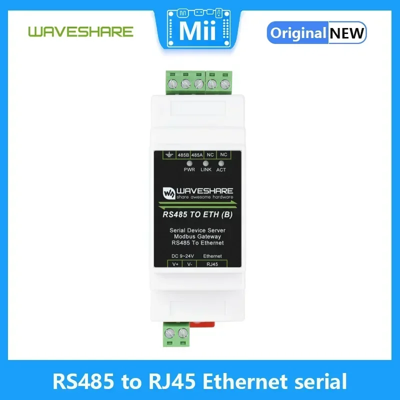 Waveshare RS485 to RJ45 Ethernet Industrial serial server TCP/IP to Serial Rail-mount Support With POE Function