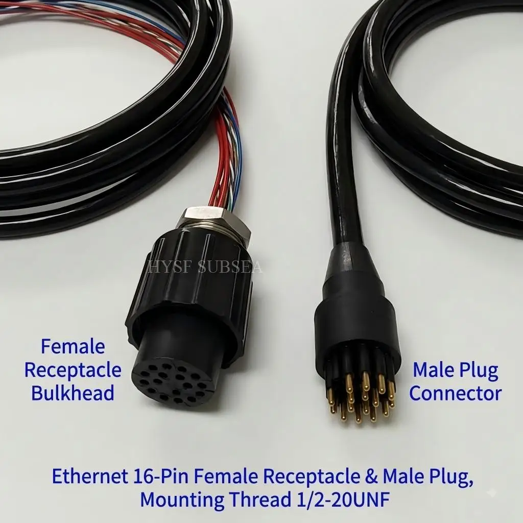 SUBSEA DIL16M DBH16F 16-Pin Ethernet Underwater Connector Female Bulkhead & Male Plug Subsea Network Connector for ROV AUV