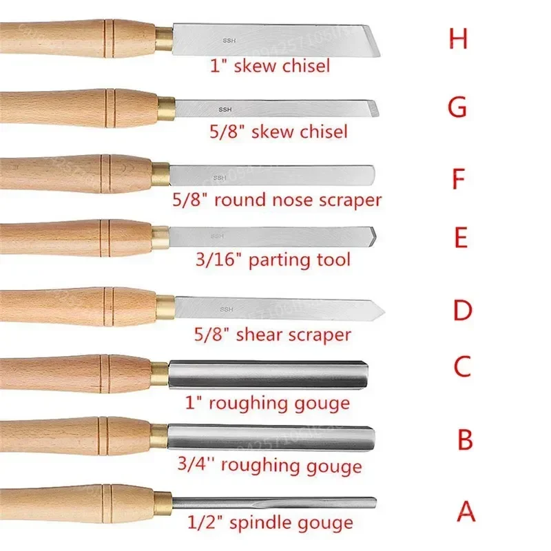 

NEW IN STOCK 8 Types Durable High Speed Steel Lathe Chisel Wood Turning Tool With Wood Handle Woodworking Tool
