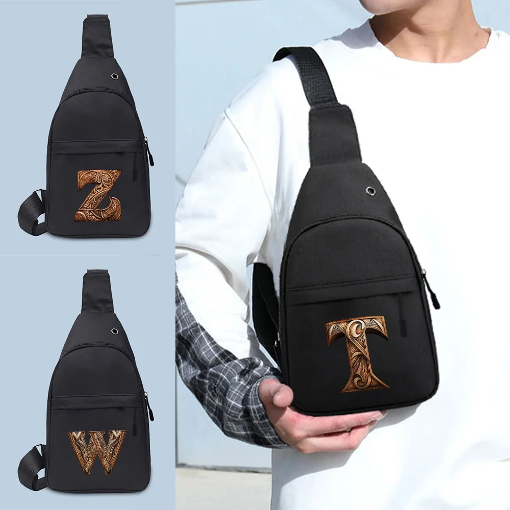 New Men's and Women's Universal Wood Art Letter Printing Pattern Outdoor Leisure Multifunctional Travel Crossbody Shoulder Bag