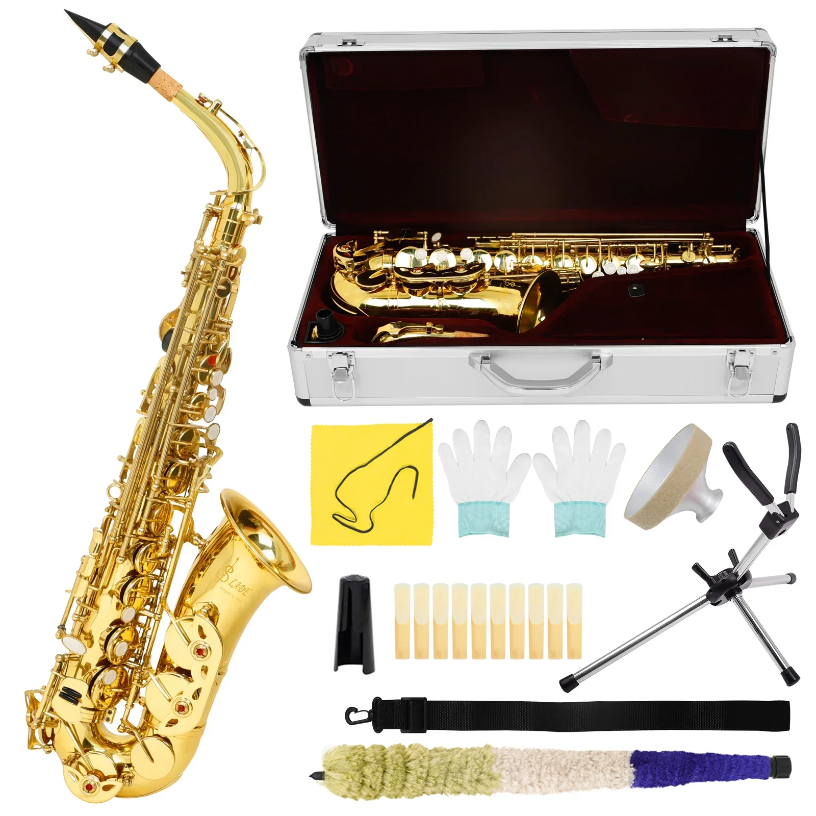 SLADE Eb Alto Saxophone Brass Body Saxophone Set High Quality Professional Woodwind Instruments With Case Reed Sax Accessories