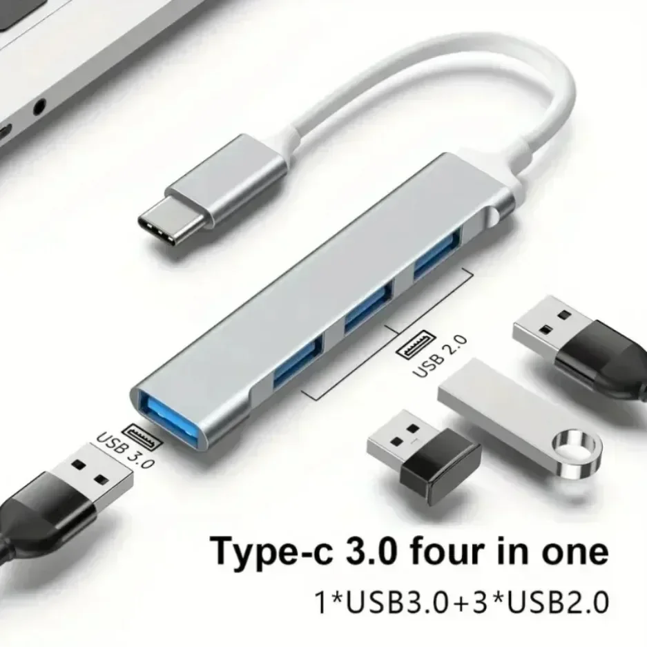 Aluminum USB 3.0 Hub 4 Port Ultra Slim Splitter High Speed for Laptop Notebook Desktop PC Multiple Devices Expander