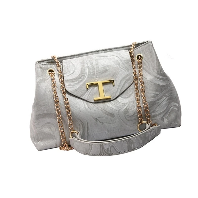 Bolso bandolera piel sintética a con correa cadena ajustable, bolso hombro con decoración Metal para mujer,