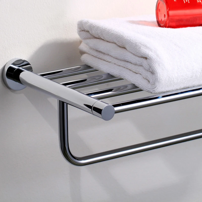 Towel Rack Holder Double Fold Hanger Wall 50-60CM Bathroom Clothes Hanging Chrome Shower Bar Rail Toilet Storage Shelf