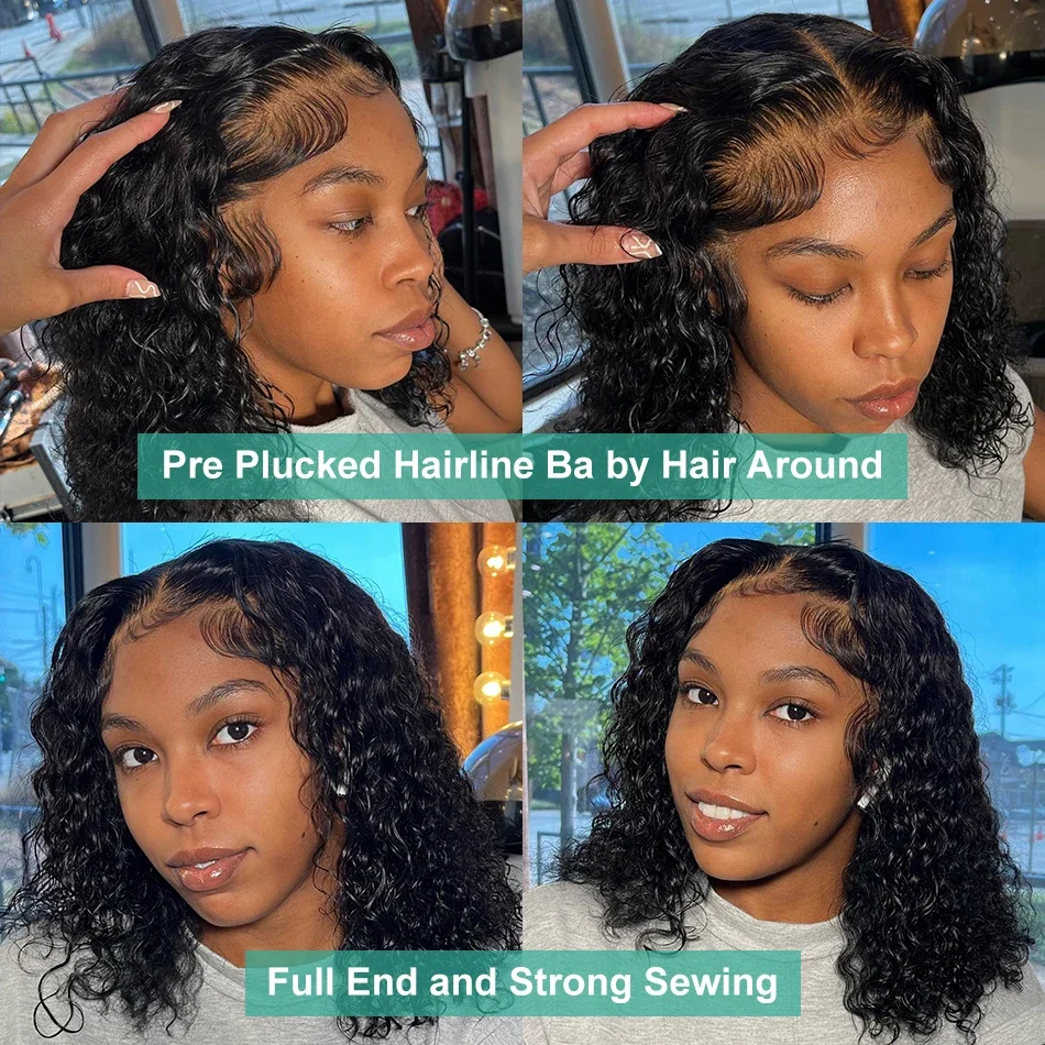 T Part Side Part Wigs Short Bob Wigs Human Hair PrePlucked Water Wave Lace Front Wigs Human Hair Upgraded Transparent Lace