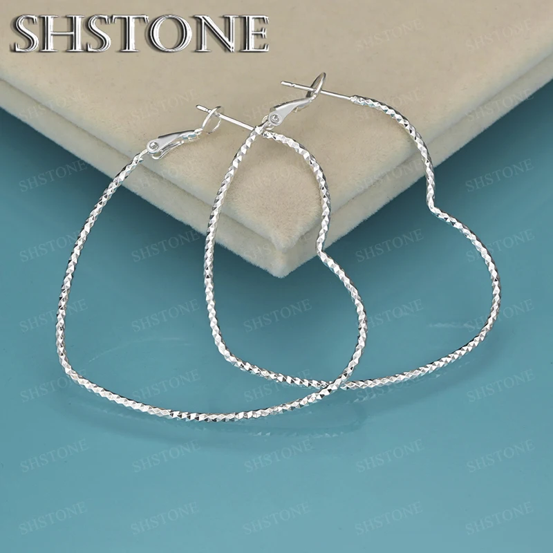 

Temperament Earrings 925 Sterling Silver 45mm Heart Hoop Earrings For Women Weddings Valentine's Day Party Beautiful Jewelry