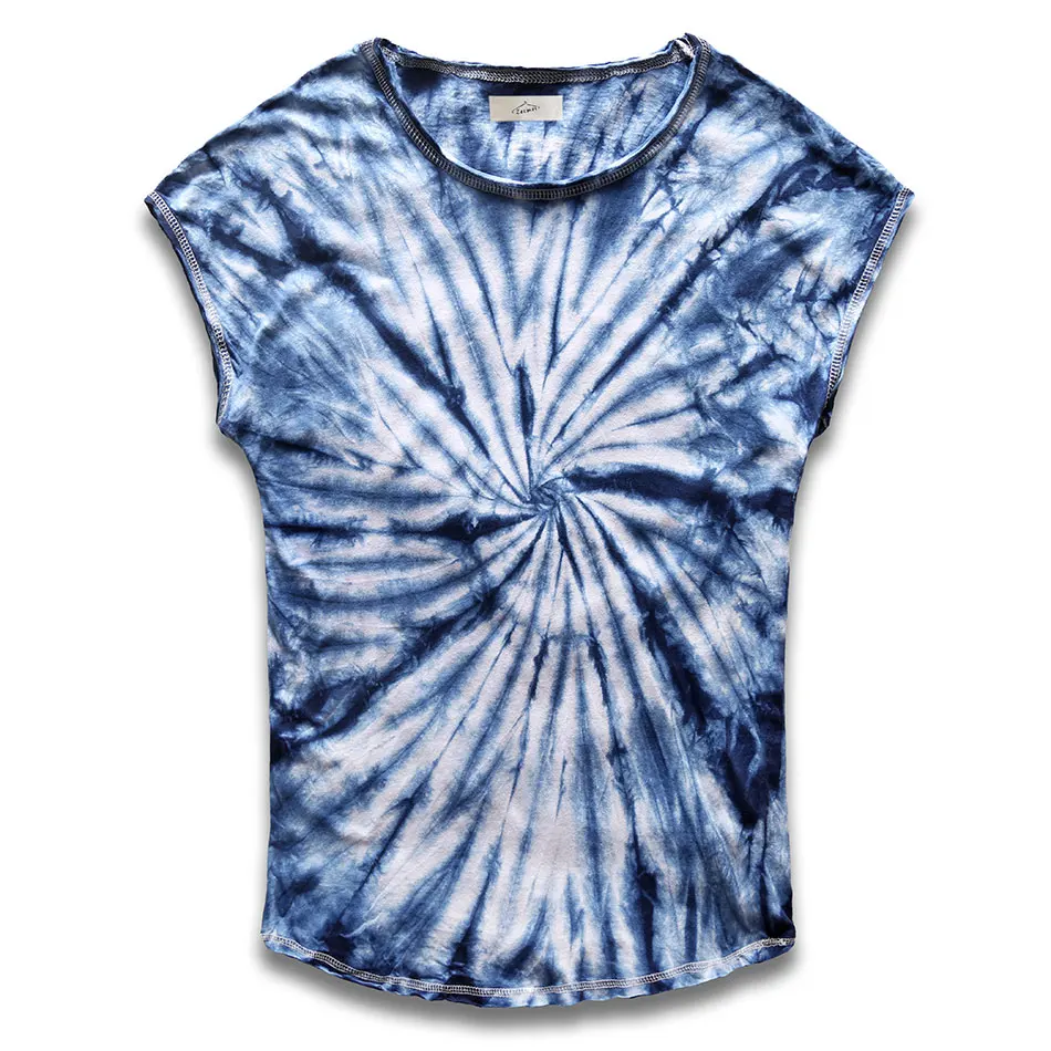 Tie Dye T Shirt for Men Crew Neck Short Sleeve Male Top Tees Hip Hop Cotton Fashion T Shirt Black Blue Summer