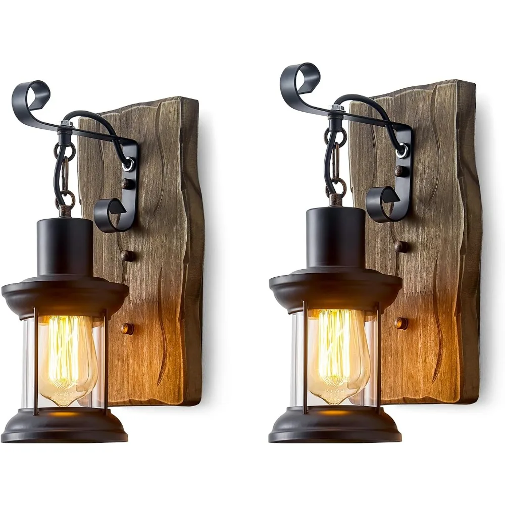 JOYINLED Antike Retro Vintage Industrielle Holz-Wandleuchte Retro Wandlampe für Schlafzimmer Flur Bar Café Garten E27 Wandleuchte