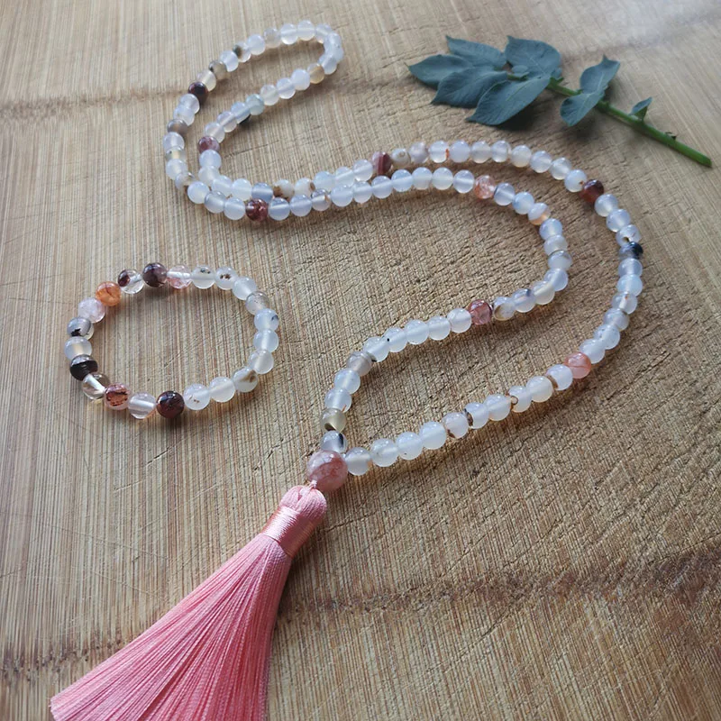 Jewelry,Necklace,8mm Beaded Necklace,Mala,Crystal Necklace,108 Mala Beads,Gentle Yoga Jewelry Fire Quartz,Flower Onyx