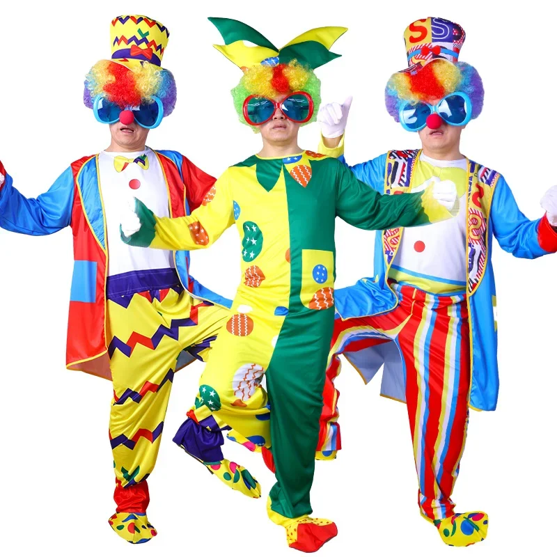 Costumi da Clown colorati da circo per adulti divertenti Joker abbigliamento fantasia festa di carnevale Performance sul palco senza