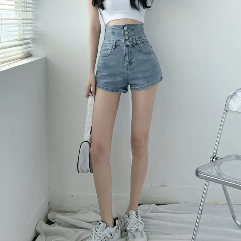 Bandage Shorts Dames Denim Hoge Taille Casual Zomer Koreaanse stijl Mager Studenten Eenvoudig All-match Mode Populair Elegant Chic