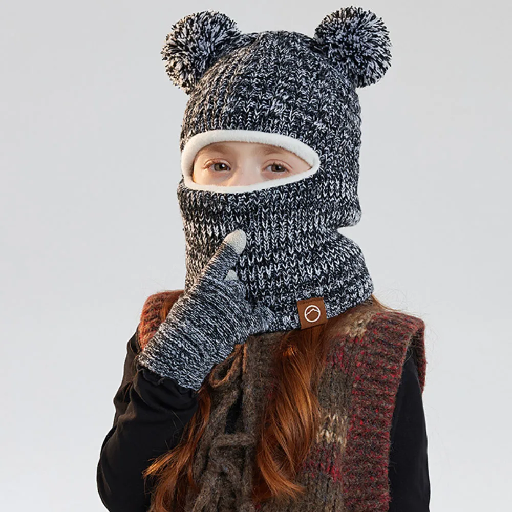 

Kids Knit Neck Gaiter Mask Cap with Pom And Gloves 2-8Y Boys & Girls Stretch Beanie Hat for Outdoor Activities, Thanksgiving