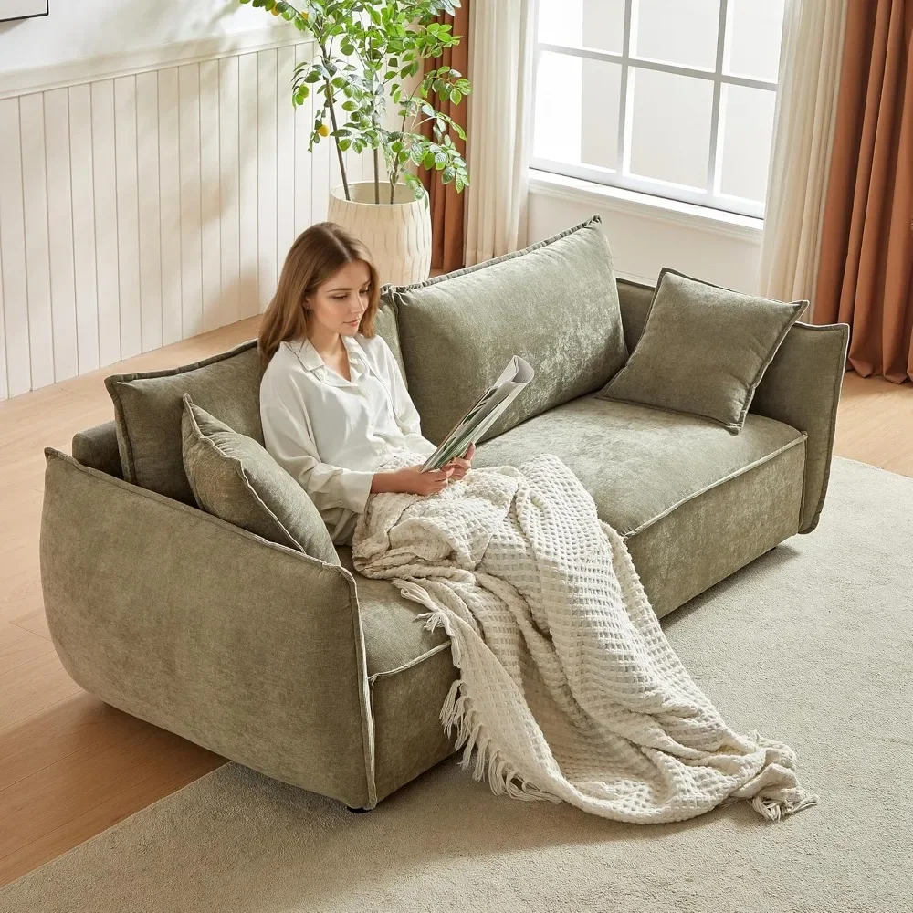 

Minimalist Style 3-Seater Upholstered Loveseat Sofa Deep Seat Chenille Couch with 2 Pillows for Living Room