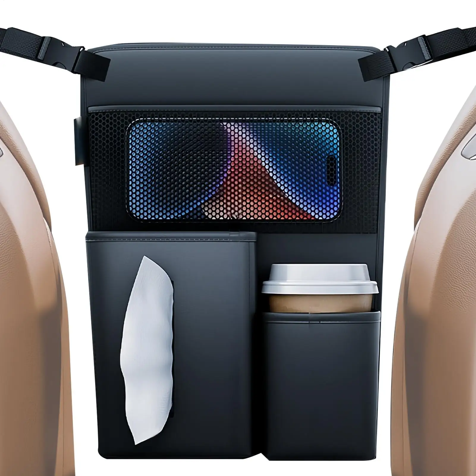 

Car Seat Organizer Multifunctional Leather Console Storage Holder Organizer Storage Between Front Seats for Phones Cards Water