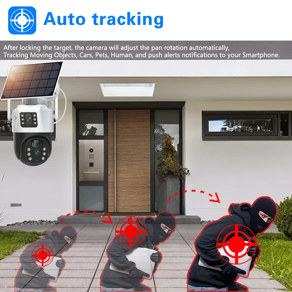 4G Sim Card Solar Wireless PTZ IP Security Camera Dual Lens Outdoor 4K Color Night Vision Wifi CCTV Video Surveillance Camera