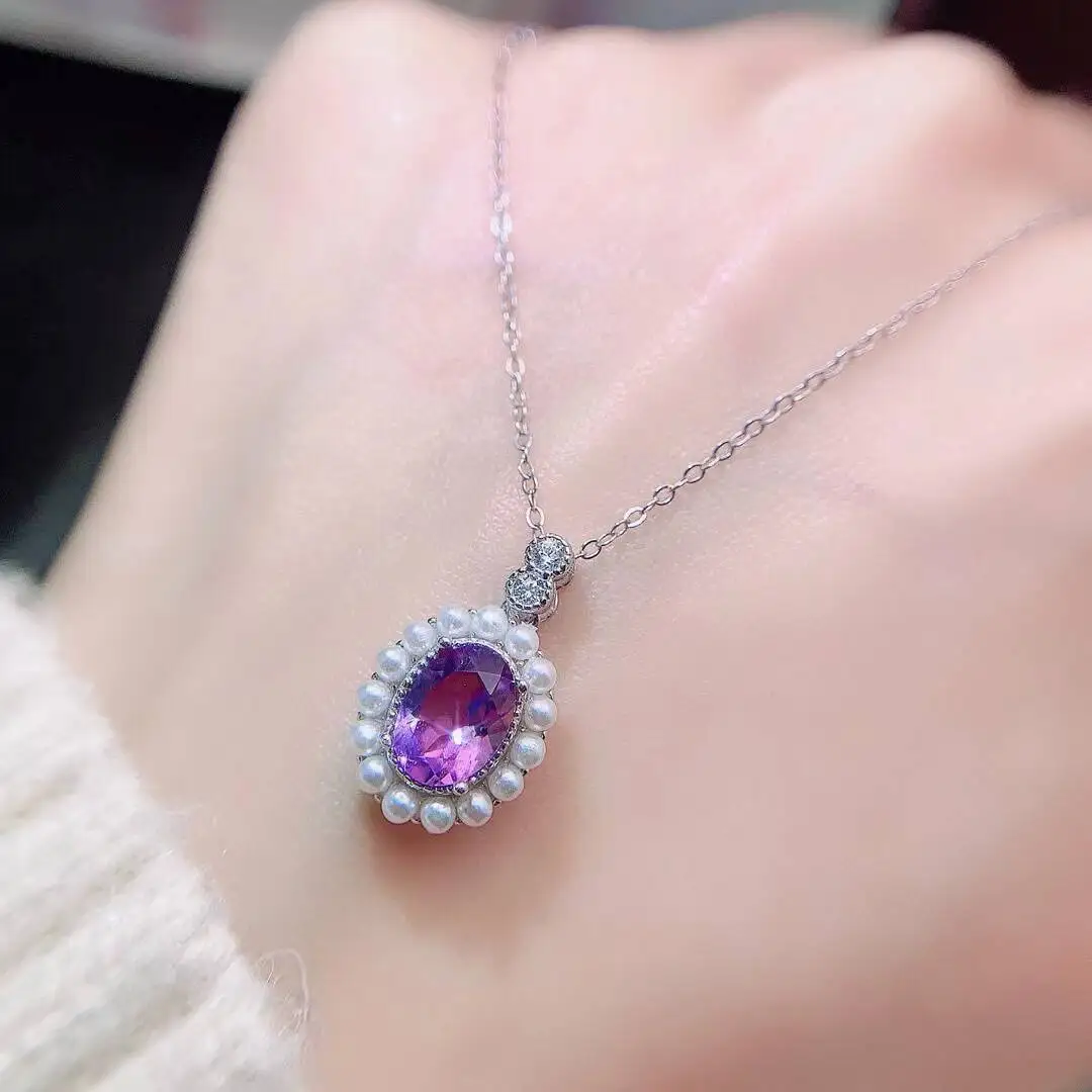 KJJEAXCMY New Jewelry Natural Women's Amethyst Pendant 925 silver inlay Colorful and splendid Crystal pure fire flash explosion