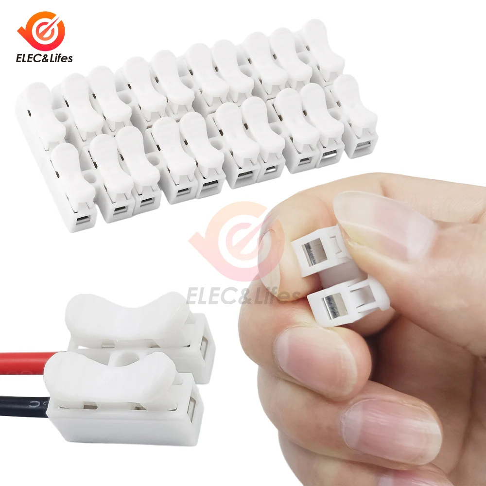 55pcs CH-2 Wire Connector Voltage 250V 10A Wiring Terminal Block Fast Spring Terminal Blocks Cable Clamp Terminal For 0.5-2.5mm²