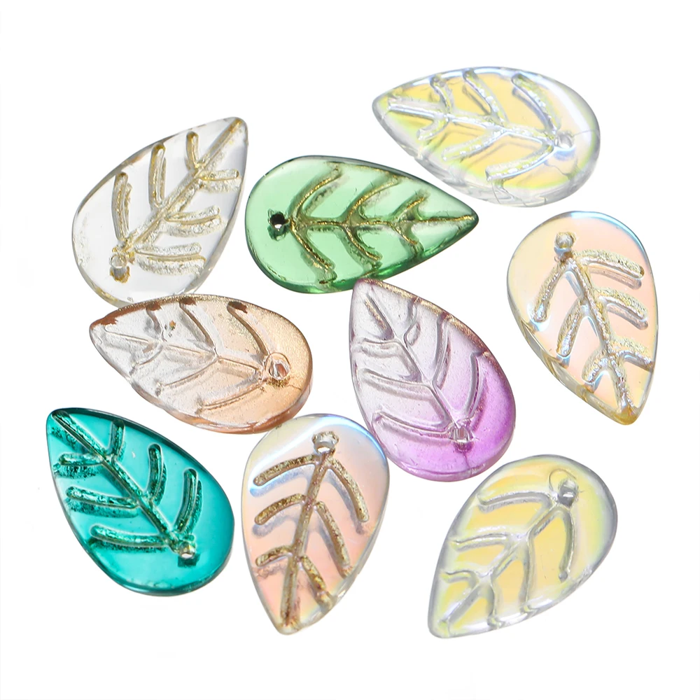 10 30pcs/lot Gradient Leaf Shaped Glass Pendant Beads Transparent Spacer Beads For DIY Bracelet Necklace Making Accessories