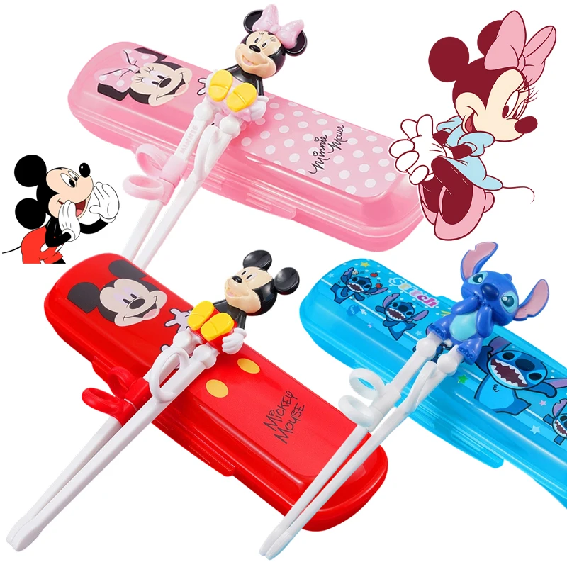 

Палочки для еды Disney с Микки Маусом, мультяшные, для детей, обучающие, регулируемые, детская посуда, палочки для еды для малышей